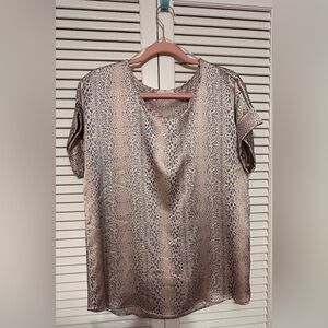 Entro Beige and Blue Silk Animal Print Blouse
